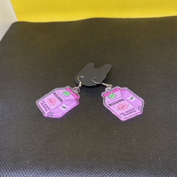 Boho Acrylic Pink Juice Box Dangle Earrings - Picture 4 of 6